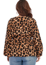 Load image into Gallery viewer, Plus Size Brown Leopard V Neck Print Top Long Sleeve