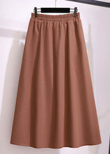 Load image into Gallery viewer, Plus Size Brown Wrinkled Elastic Waist Patchwork Cotton Skirts Fall