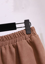 Load image into Gallery viewer, Plus Size Brown Wrinkled Elastic Waist Patchwork Cotton Skirts Fall