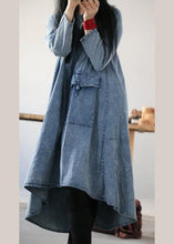 Load image into Gallery viewer, Plus Size Denim Blue U Neck Dress Large Hem Spring Mid Dress