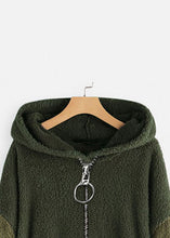 Load image into Gallery viewer, Plus Size Green Hooded Print Pockets Patchwork Teddy Faux Fur Coats Fall