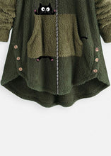 Load image into Gallery viewer, Plus Size Green Hooded Print Pockets Patchwork Teddy Faux Fur Coats Fall