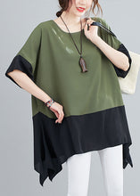 Load image into Gallery viewer, Plus Size Green O Neck Patchwork Chiffon T Shirts Top Summer