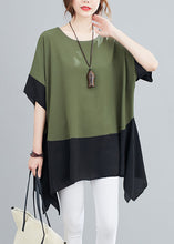 Load image into Gallery viewer, Plus Size Green O Neck Patchwork Chiffon T Shirts Top Summer