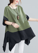 Load image into Gallery viewer, Plus Size Green O Neck Patchwork Chiffon T Shirts Top Summer