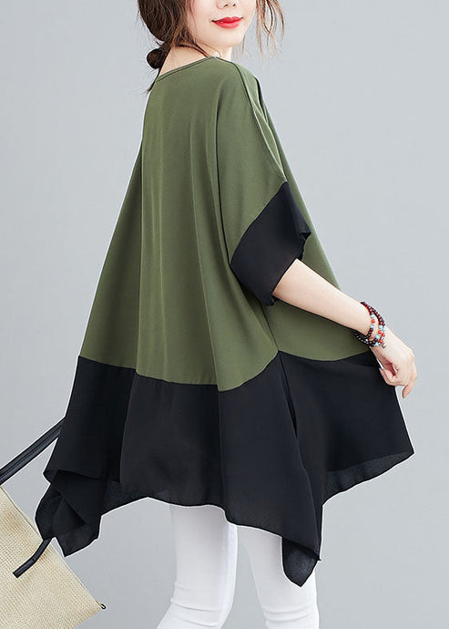 Plus Size Green O Neck Patchwork Chiffon T Shirts Top Summer