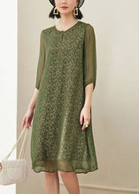 Load image into Gallery viewer, Plus Size Green O-Neck Print Chiffon A Line Dress Half Sleeve