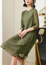 Load image into Gallery viewer, Plus Size Green O-Neck Print Chiffon A Line Dress Half Sleeve