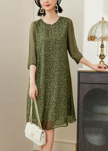 Load image into Gallery viewer, Plus Size Green O-Neck Print Chiffon A Line Dress Half Sleeve