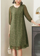 Load image into Gallery viewer, Plus Size Green O-Neck Print Chiffon A Line Dress Half Sleeve