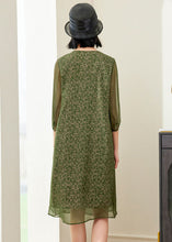 Load image into Gallery viewer, Plus Size Green O-Neck Print Chiffon A Line Dress Half Sleeve