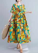 Load image into Gallery viewer, Plus Size Green O-Neck Print Wrinkled Party Dress Short Sleeve