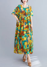 Load image into Gallery viewer, Plus Size Green O-Neck Print Wrinkled Party Dress Short Sleeve