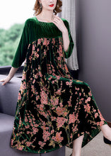 Load image into Gallery viewer, Plus Size Green Patchwork Print Velour Dresses Winter