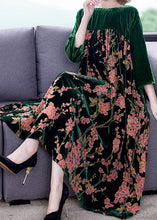 Load image into Gallery viewer, Plus Size Green Patchwork Print Velour Dresses Winter