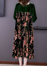 Load image into Gallery viewer, Plus Size Green Patchwork Print Velour Dresses Winter