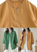 Load image into Gallery viewer, Plus Size Green Pockets Patchwork Linen Thin Coats Bracelet Sleeve