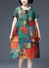 Load image into Gallery viewer, Plus Size Green Print wrinkled Cotton Dresses Short Sleeve