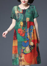 Load image into Gallery viewer, Plus Size Green Print wrinkled Cotton Dresses Short Sleeve