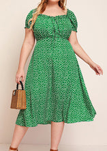 Load image into Gallery viewer, Plus Size Green Square Collar Dot Print Chiffon Maxi Dresses Summer