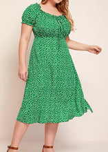 Load image into Gallery viewer, Plus Size Green Square Collar Dot Print Chiffon Maxi Dresses Summer