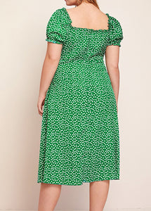 Plus Size Green Square Collar Dot Print Chiffon Maxi Dresses Summer