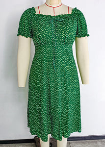 Plus Size Green Square Collar Dot Print Chiffon Maxi Dresses Summer