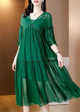 Load image into Gallery viewer, Plus Size Green V Neck Ruffled Chiffon Party Dress Bracelet Sleeve