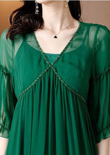 Load image into Gallery viewer, Plus Size Green V Neck Ruffled Chiffon Party Dress Bracelet Sleeve