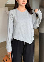 Load image into Gallery viewer, Plus Size Grey O-Neck Asymmetrical Patchwork Cotton Tops Fall