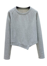 Load image into Gallery viewer, Plus Size Grey O-Neck Asymmetrical Patchwork Cotton Tops Fall