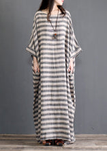 Load image into Gallery viewer, Plus Size Grey O Neck Striped Pockets Patchwork Cotton Long Dresses Spring