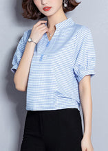 Load image into Gallery viewer, Plus Size Light Blue Plaid Button Chiffon Shirt Top Summer