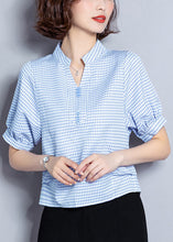 Load image into Gallery viewer, Plus Size Light Blue Plaid Button Chiffon Shirt Top Summer