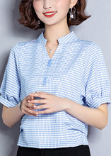 Load image into Gallery viewer, Plus Size Light Blue Plaid Button Chiffon Shirt Top Summer