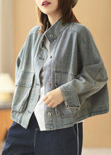 Load image into Gallery viewer, Plus Size Light Blue Pockets Button Fall Denim Long Sleeve Coat