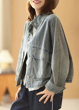 Load image into Gallery viewer, Plus Size Light Blue Pockets Button Fall Denim Long Sleeve Coat