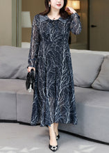 Load image into Gallery viewer, Plus Size Navy Peter Pan Collar Print Chiffon Maxi Dress Fall