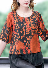 Load image into Gallery viewer, Plus Size Orange O-Neck Print Silk Shirt Top Short Sleeve