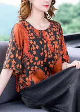 Load image into Gallery viewer, Plus Size Orange O-Neck Print Silk Shirt Top Short Sleeve