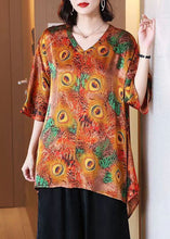 Load image into Gallery viewer, Plus Size Peacock Print V Neck Patchwork Silk Shirt Top Summer