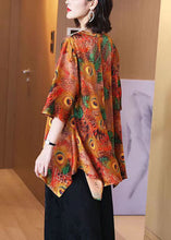 Load image into Gallery viewer, Plus Size Peacock Print V Neck Patchwork Silk Shirt Top Summer