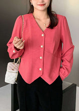 Load image into Gallery viewer, Plus Size Pink Asymmetrical Button Patchwork Cotton Top Fall