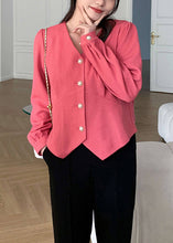 Load image into Gallery viewer, Plus Size Pink Asymmetrical Button Patchwork Cotton Top Fall