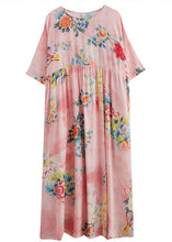 Load image into Gallery viewer, Plus Size Pink O-Neck Cinched Print Beach Dress Short Sleeve