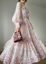 Load image into Gallery viewer, Plus Size Pink Peter Pan Collar Print Chiffon Dresses Long Sleeve