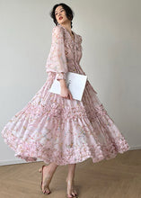 Load image into Gallery viewer, Plus Size Pink Peter Pan Collar Print Chiffon Dresses Long Sleeve