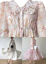 Load image into Gallery viewer, Plus Size Pink Peter Pan Collar Print Chiffon Dresses Long Sleeve