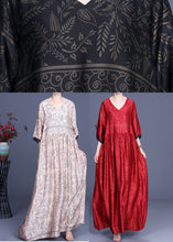 Load image into Gallery viewer, Plus Size Pink V Neck Silk Maxi Dress Half Sleeve