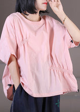 Load image into Gallery viewer, Plus Size Pink Wrinkled Drawstring Cotton Pullover Sweatshirt Top Summer